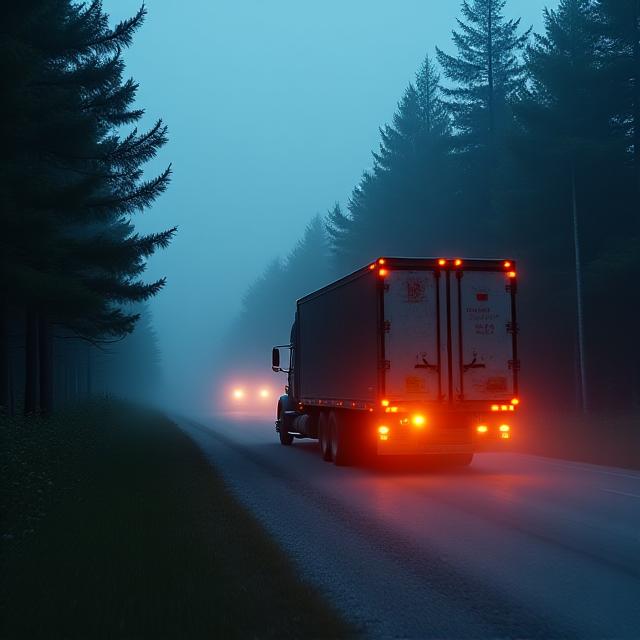 High quality artistic wallpaper of a semi truck against an orange sunset