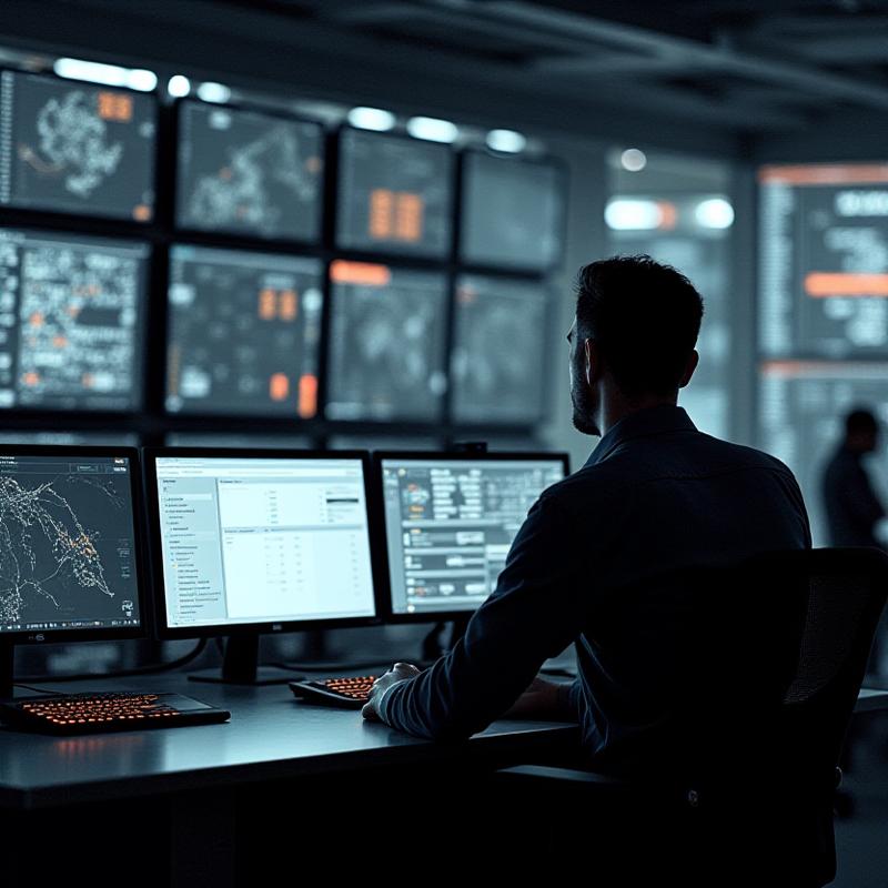 Logistics dispatcher coordinating freight transit in a modern command center