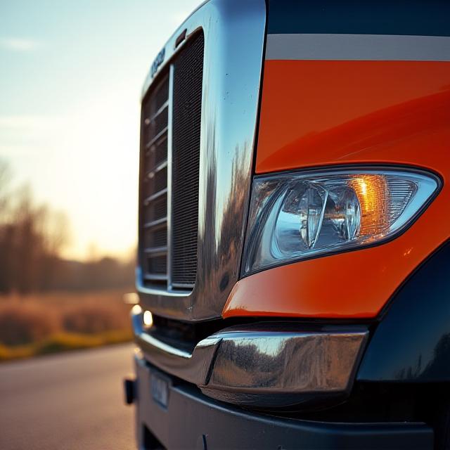 Close-up of our flagship heavy-duty transport truck in Maine